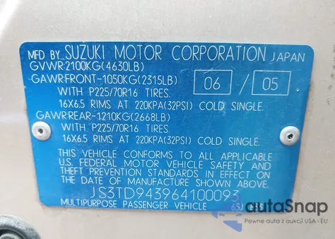 2006 Suzuki Grand Vitara Premium z USA, uszkodzony, nr VIN JS3TD943964100093